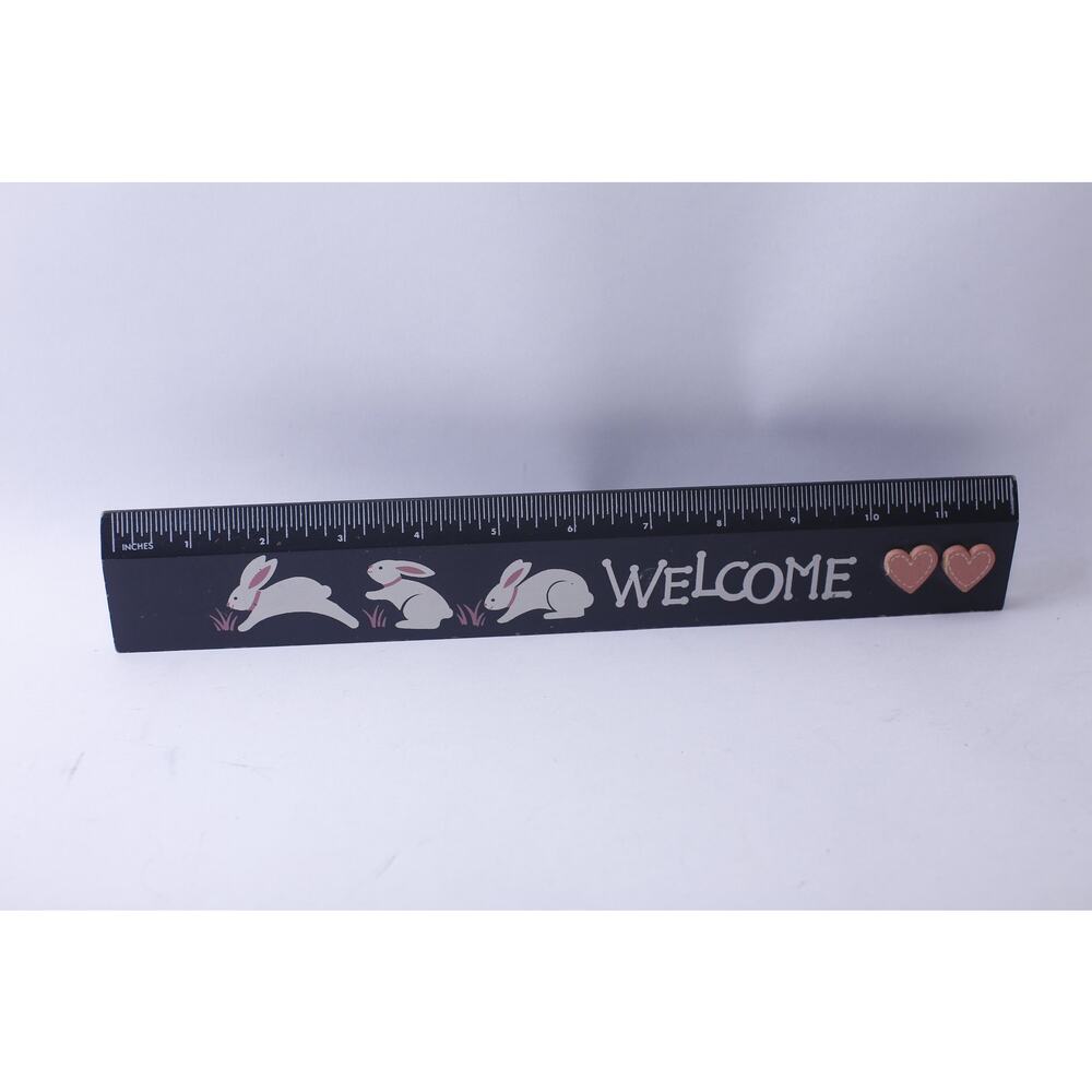 Black Ruler with Rabbits Hearts and Welcome message, Measurement, Office,